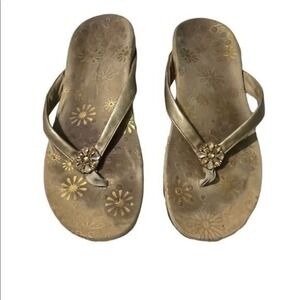 Vionic Womens Gold Floral Flip-Flops With Embellished Strap Size 8 Comfortable A